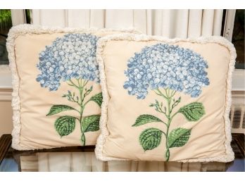 Set Of Two Large Embroidered Floral Pillows With Fringe