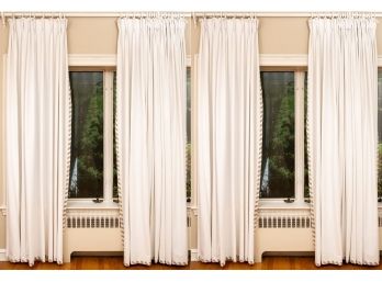 Four Panels Custom Made Tab Tie Pinched Pleated Drapes With Rods