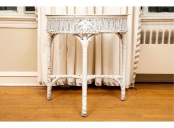 White Wicker Demilune Table With Removable White Glass Top