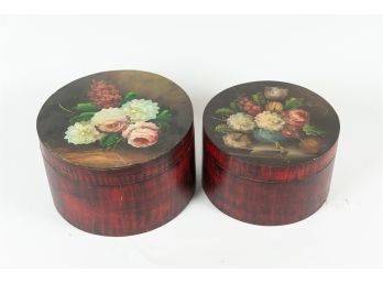 Antique Hand Painted Floral Hat Boxes