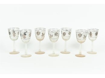 Set Of Seven Leaf Themed Wine Glasses