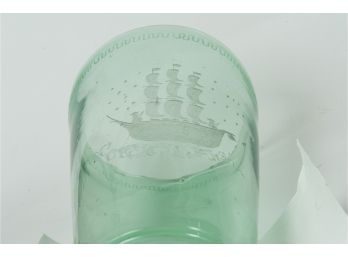19th C. Nautical Hand Etched Art Glass Vase