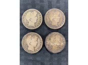 Lot Of 4 Silver Barber Half Dollars 1901 ,1908-O ,1908-D , & 1910