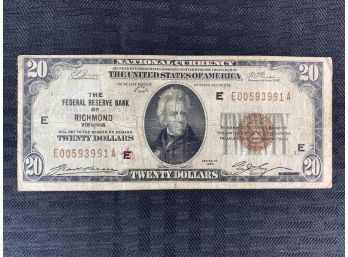 Series Of 1929 Twenty Dollar Bill National Currency Bank Of Richmond Va