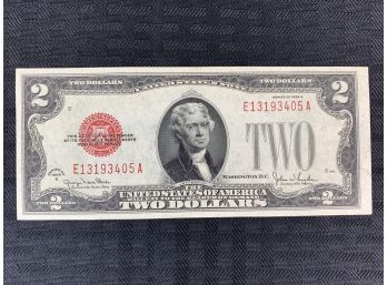 Series Of 1928 G Red Seal Two Dollar Bill U.S. Bank Note $2