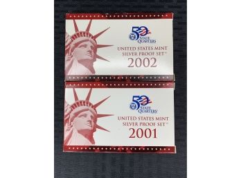Lot Of (2) U.S. Mint Silver Proof Sets 2001 - 2002