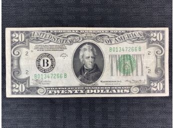 Series Of 1934 A Twenty Dollar Federal Reserve Note U.S. Bank Note