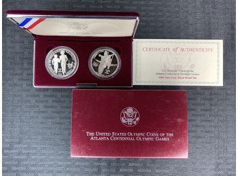 U.S. Mint 1995 US Olympics 2 Coin Proof Silver Dollar Set 90% Silver