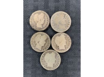Lot Of 5 Barber Silver Quarters 1909 , 1892 , 1904 , 1905