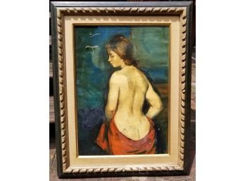 Vintage Oil On Canvas - Nude With Robe