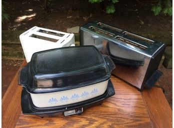Vintage West Bend Slow Cooker With Corelle Dishes & 2 Toasters