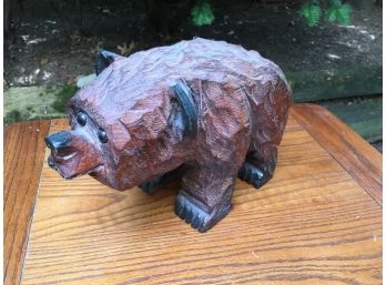 Vintage Adorable Folk Art Carved Wood Figurine Of A Bear