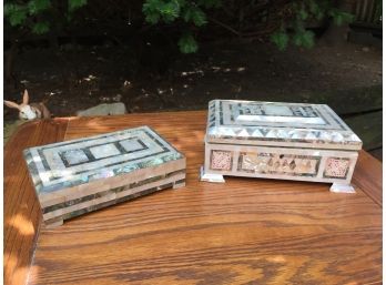 Collection Of 2 Antique Mother Of Pearl Mosaic Inlaid Dresser/Table Boxes