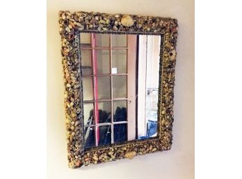 Very Fine And Unique Large Seashell Encrusted Framed Mirror