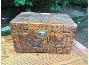 Vintage Deeply Carved Chinese Wooden Tea Box