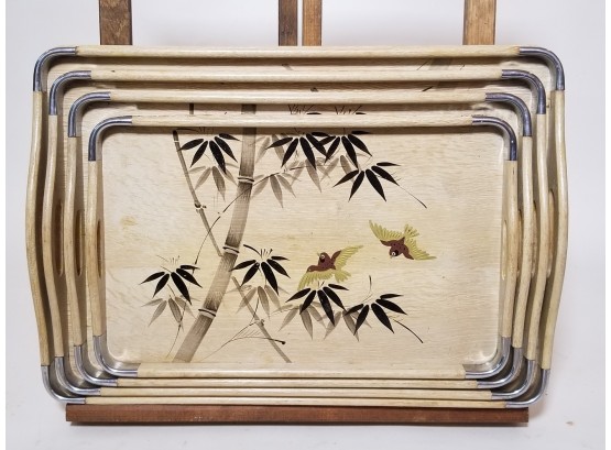Mid Century Bamboo Themed Serving Trays