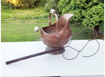 Copper Coal Scuttle And Rug Beater (AS IS)