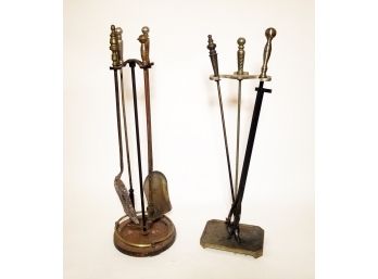 Collection Of 2 Fireplace Tools Sets On Stands
