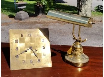 Antique Brass Clock And Piano Lamp