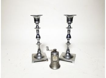 Pewter Candlesticks And Peppermill