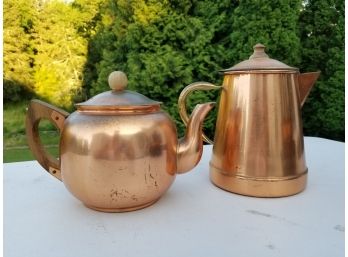 Vintage Copper Tea And Coffee Pots