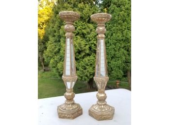 Pair Mirrored And Gilt Candlesticks