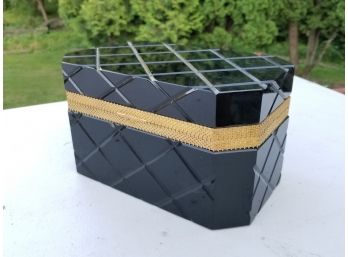 Art Deco Black Amethyst Glass And Brass Box