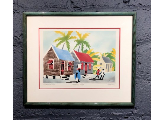 Original Clairmont Mapp Lithograph Signed And Numbered Titled “Barbadian Village”