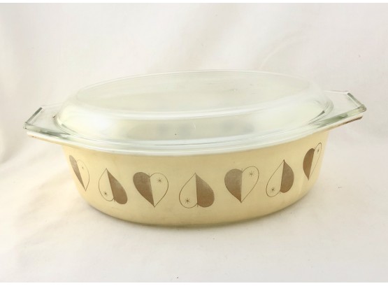 Vintage Pyrex 2.5 Quart Casserole Dish With Lid - Golden Hearts Pattern (1959)