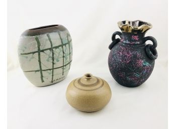 Set Of 3 International Mid Century Modern Ceramic Vases (Jamaica, Mexico, And Israel)