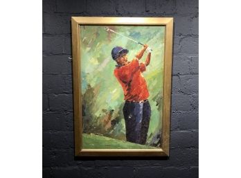 Original Oil On Canvas Of Tiger Woods Leroy Neiman Style