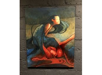 Original Surreal Oil On Canvas Of Woman