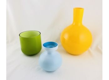 Lot Of 3 Colorful Vintage Cased Glass Vases