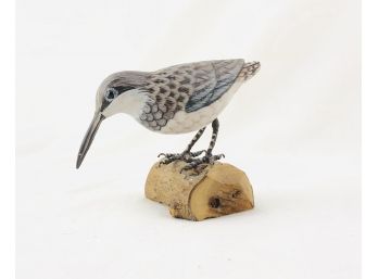 Hand Carved And Painted Wooden Sandpiper Sculpture
