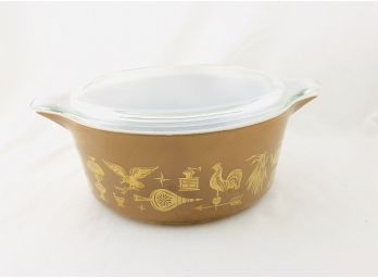 Vintage Pyrex Casserole Dish With Lid - Americana Eagle Pattern