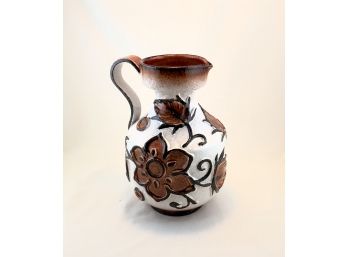Mid Century Modern Italian Pottery Pitcher With Leaf Motif