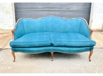 Vintage Queen Ann Style Sofa With AMAZING Turquoise Down Filled Upholstery