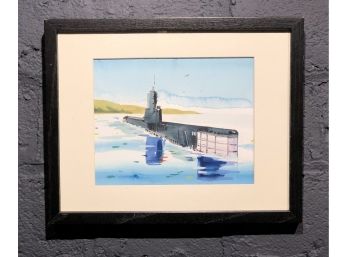 Original Watercolor Of Submarine By Military Artist Nate Ostrow