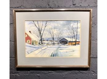 Original Signed Watercolor Of Winter Scene