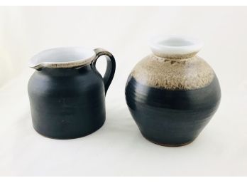 Pair Of Stephen Pearce (Ireland) Shanagarry Pottery Items - Vase And Pitcher
