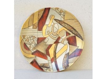 Vintage Cubist Hand Painted Plate Depicting Man And Woman