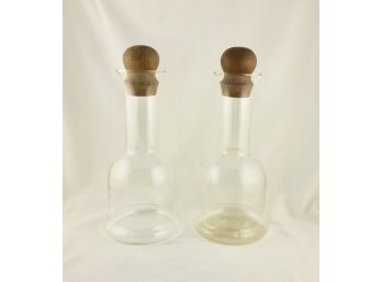 Pair Of Vintage DANSK Glass Decanters With Teak Stoppers