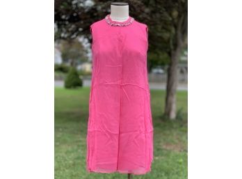 Hot Pink Layered Crepe Sleeveless Dress