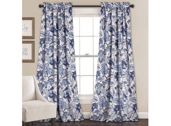 Blue And White Floral Drapery Panels - Set Of 8 52x84