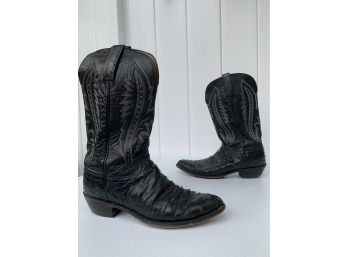 Lucchese Black Ostrich Cowboy Boots Size 10 B