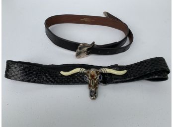 Pair Of Designer Belts With Decorative Buckles