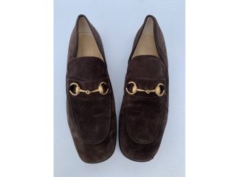 Gucci Horse Bit Brown Suede Loafers Size 41C