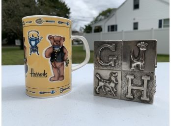 Vintage Harrods Collectable Mug And Silver Coin Bank