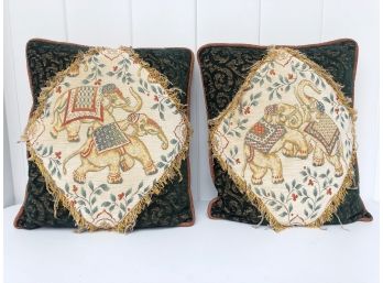 Pair Of Needlepoint Elephant Accent Pillows