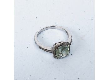Sterling Ring With Light Green Gemstone And Crystal Accents